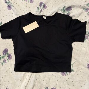 P'tula Black Fitted Crop T-Shirt Short Sleeve
